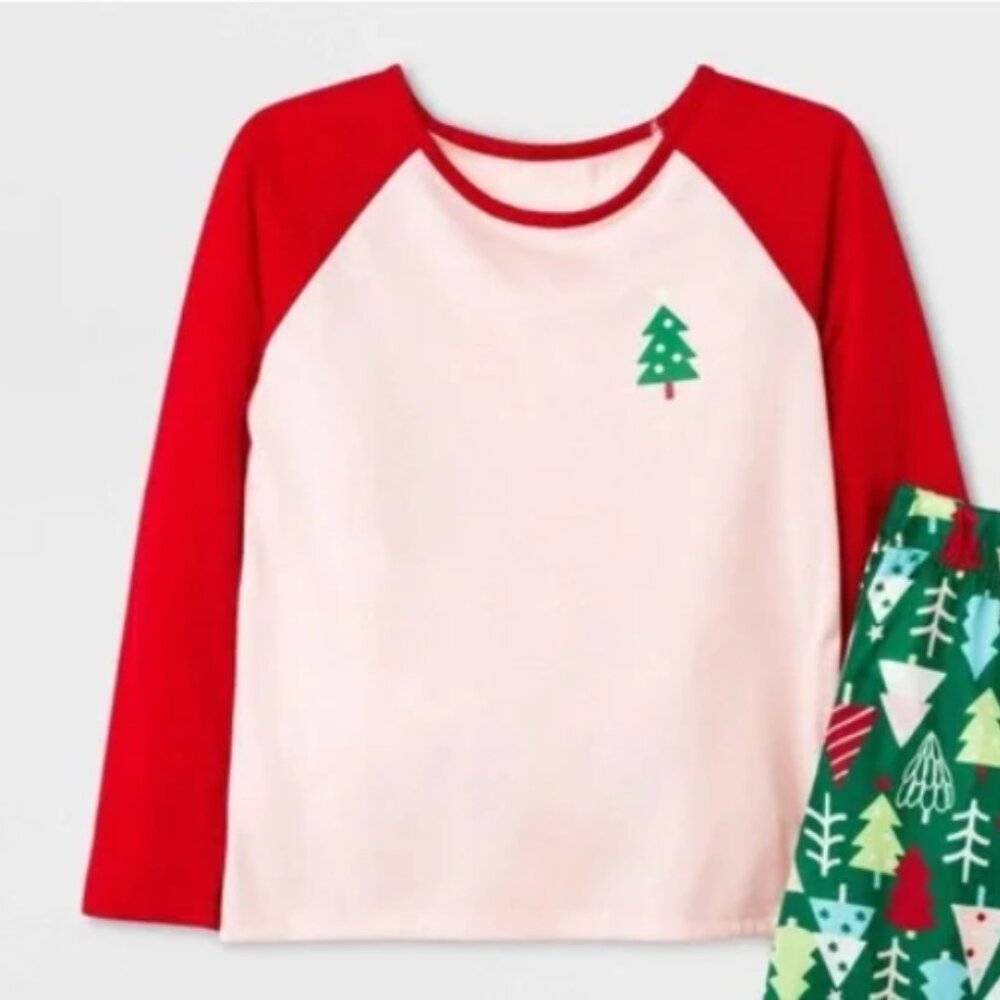 NWT Cat‎ & Jack girls Christmas tree pajama shirt top XL 14